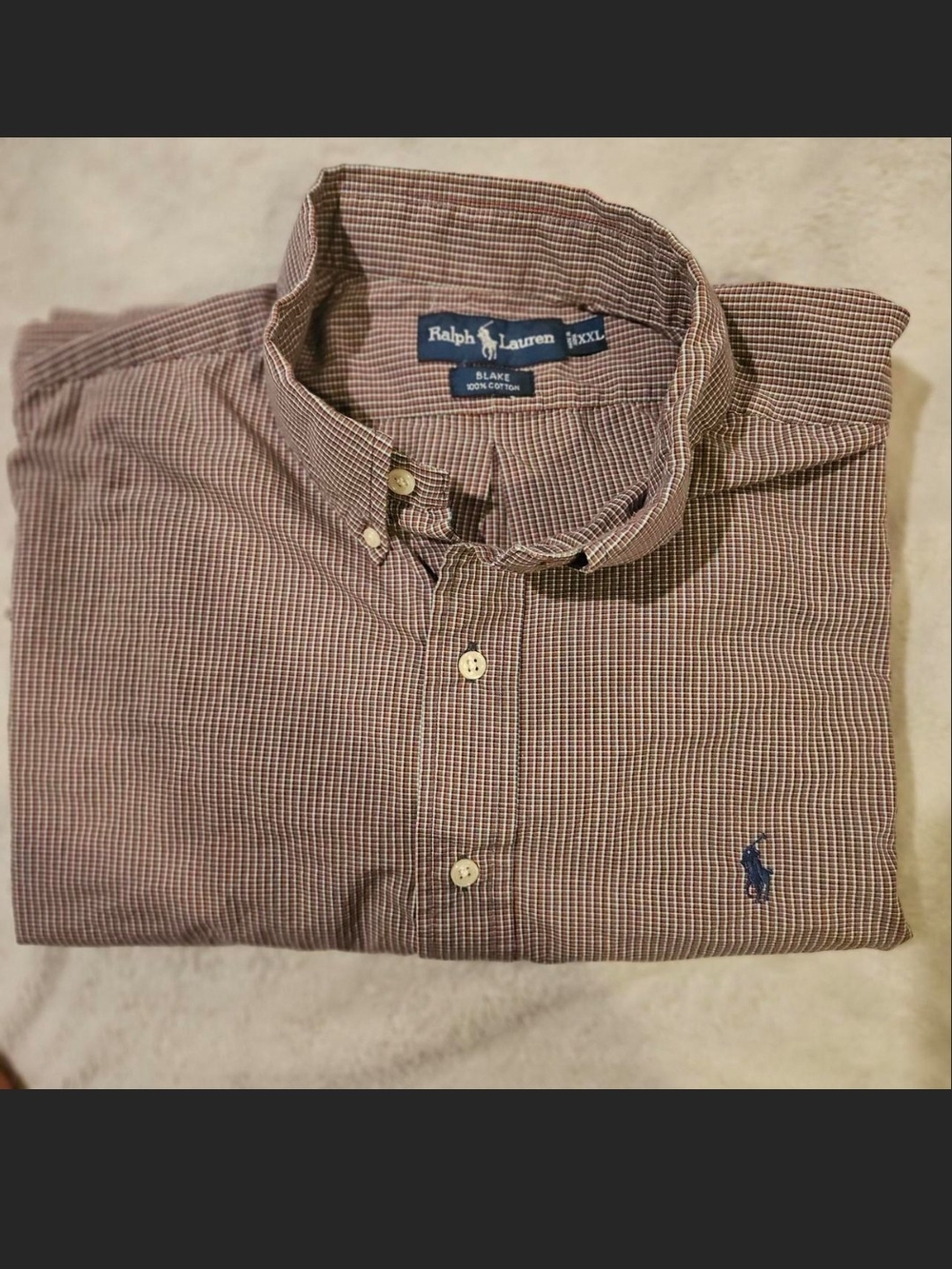 Classic Ralph Lauren Men’s Brown and White Micro-Check Button-Down Shirt